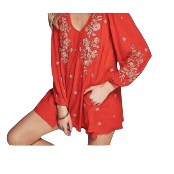 Free People. Red Embellished Ruffled Sundress - Picture 3 of 11